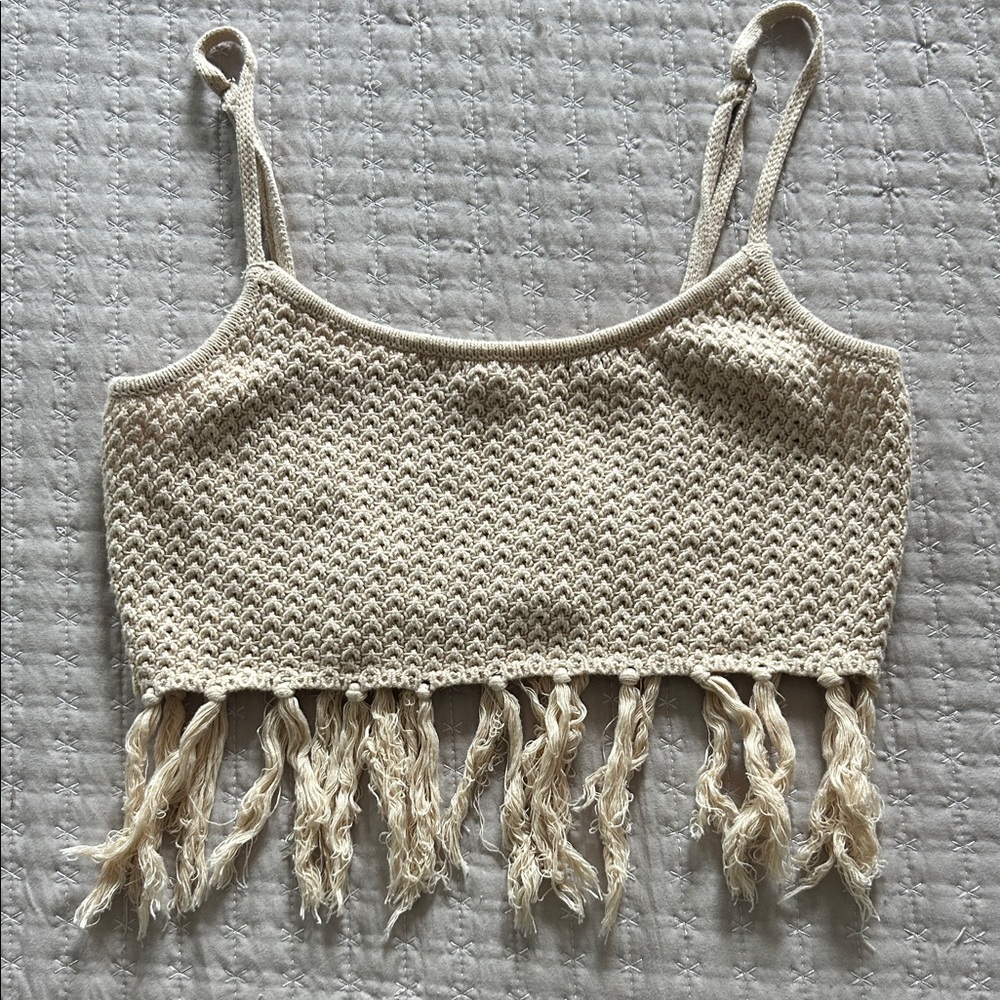 Le Lis Cream Crochet Fringe Cami